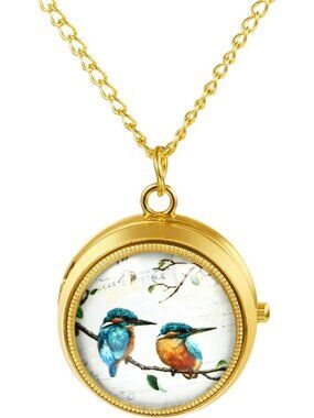 Women's Gold Analog Quartz Birds Vintage Pendant Necklace Chain Pocket Watch
